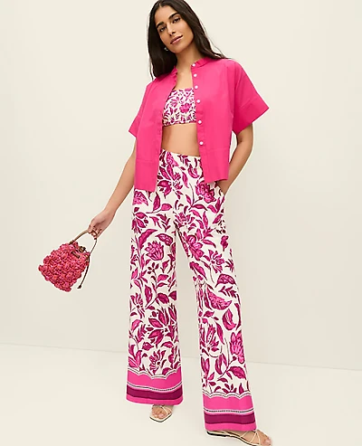 Ann Taylor The Floral Easy Fit Wide-Leg Pant Linen Pink Women's