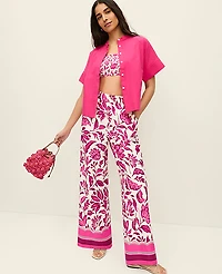Ann Taylor The Floral Easy Fit Wide-Leg Pant Linen Pink Women's
