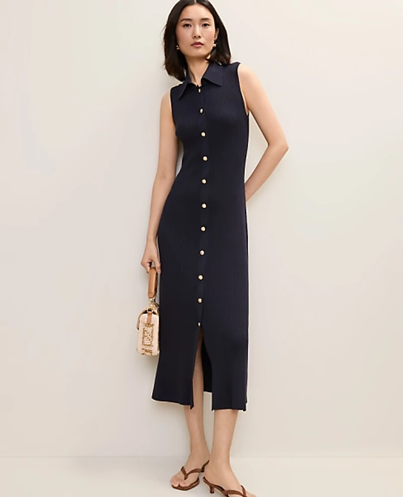 Ann Taylor Petite Collared Midi Sweater Dress Women's