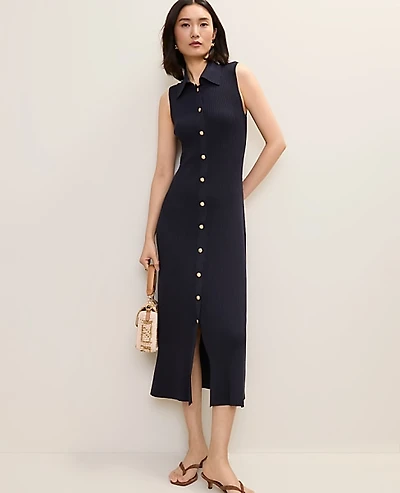 Ann Taylor Petite Collared Midi Sweater Dress Women's