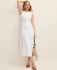 Ann Taylor Button Midi Dress Linen Blend White Women's