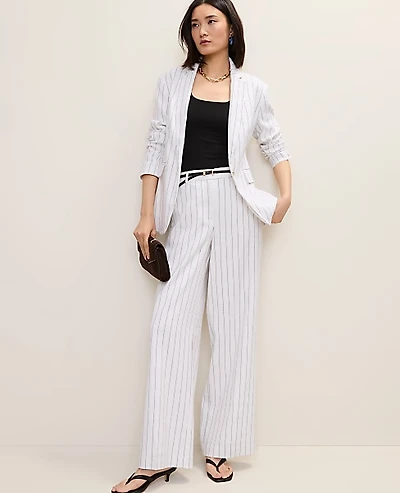 Ann Taylor The Petite Pinstripe Wide-Leg Pant Linen Blend White Women's
