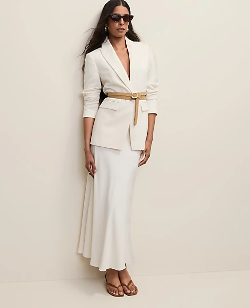 Ann Taylor The Petite Fitted Long Blazer Fluid Crepe Winter White Women's