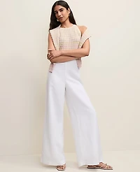 Ann Taylor The Petite Statement Palazzo Pant in Linen Blend Size 2 White Women's