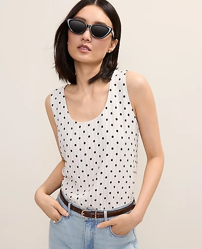 Ann Taylor Polka Dot Tank Top Pale Sandalwood Women's