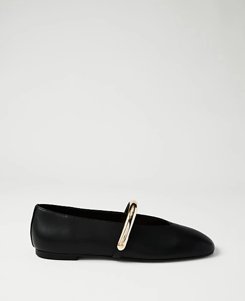 Ann Taylor Leather Hardware Embellished Mary Jane Flat Women's
