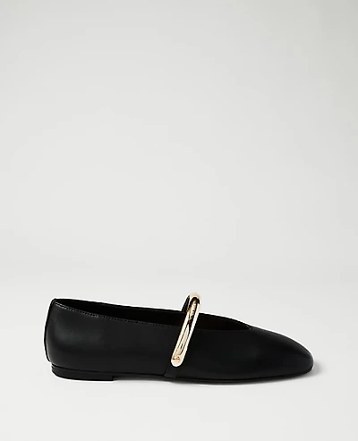 Ann Taylor Leather Hardware Embellished Mary Jane Flat Women's