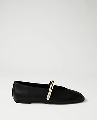 Ann Taylor Leather Hardware Embellished Mary Jane Flat Women's