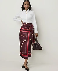 Ann Taylor Horsebit Print Wrap Skirt Satin A Purest Plum Women's