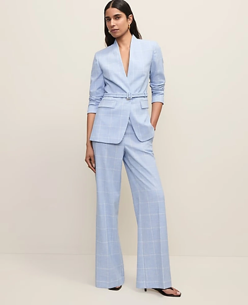 Ann Taylor The Petite Wide-Leg Pant in Windowpane Size 8 Blue/Neutral Women's