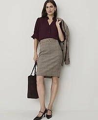Ann Taylor Plaid Belted Midi Pencil Skirt French Mocha Women's