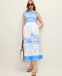 Ann Taylor Petite Weekend Printed Full Midi Skirt Wave Pool B Women's