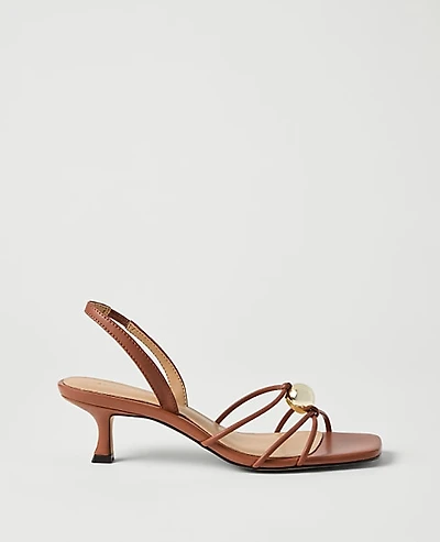 Ann Taylor Leather Embellished Kitten Heel Sandal Women's
