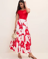 Ann Taylor Floral Tiered Full Skirt Bright Cherry Women's