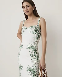 Ann Taylor Palm Print Tank Top Linen Blend Frech Cut Green Women's