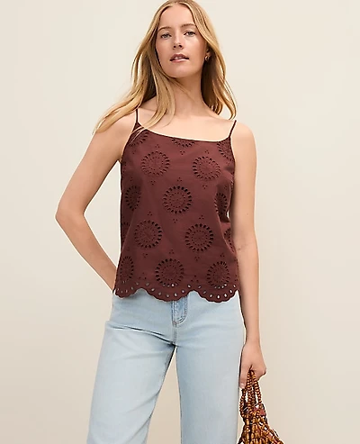 Ann Taylor Weekend Eyelet Tank Top Rich Walnut Women's