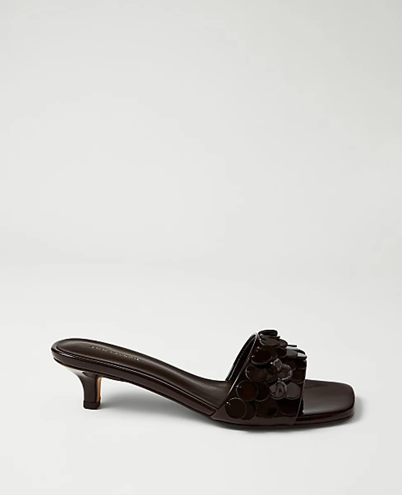 Ann Taylor Patent Paillette Kitten Heel Sandal Pure Chocolate Women's
