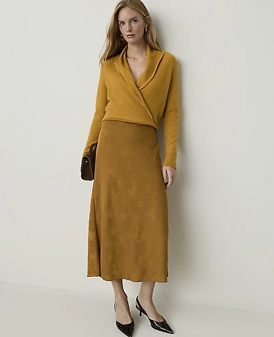 Ann Taylor Petite Paisley Jacquard Midi Slip Skirt Gilded Gold Women's