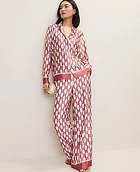 Ann Taylor The Petite Wide-Leg Pant Satin Geo Print Winter White Women's