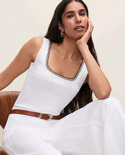 Ann Taylor Petite Crochet Trim Tank Top White Women's
