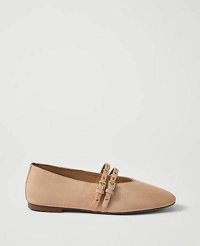 Ann Taylor Weekend Studded Suede Mary Jane Flat Sail Cloth Women's
