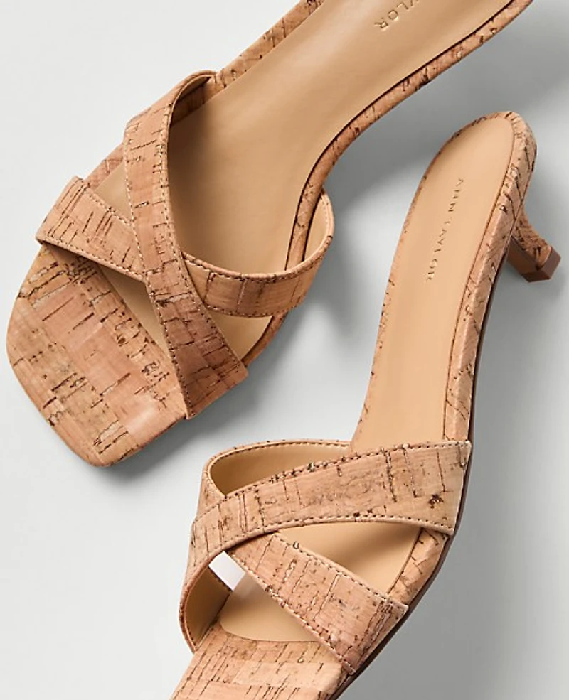 Ann Taylor Cork Crossover Kitten Heel Sandal Natural Women's