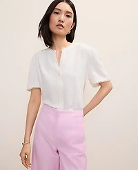 Ann Taylor Petite Lace Trim Top Winter White Women's
