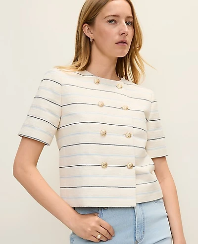 Ann Taylor The Petite Short Sleeve Crew Neck Jacket Tweed Feather Women's