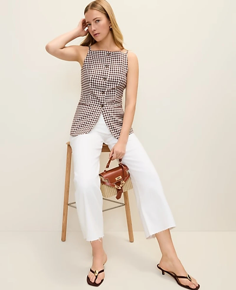 Ann Taylor The Petite Strappy Vest Gingham Brown/White Check Women's