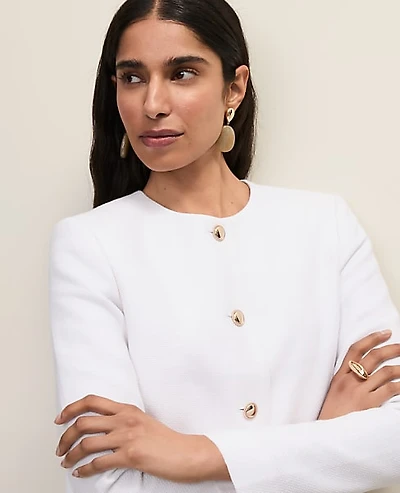 Ann Taylor Petite Cropped Crew Neck Jacket White Women's