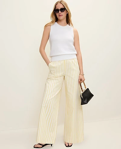 Ann Taylor Petite Weekend Striped Easy Palazzo Pant Yellow Hibiscus Women's