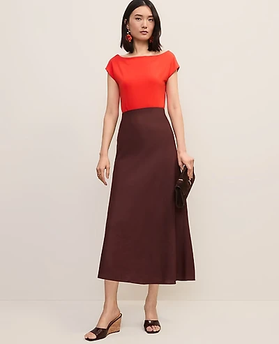 Ann Taylor Linen Blend Bias Midi Slip Skirt Rich Walnut Women's
