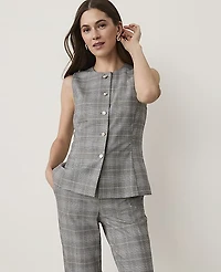 Ann Taylor Petite Plaid Crew Neck Peplum Vest Blue Women's