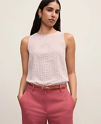 Ann Taylor Mixed Media Lace Trim Top Winter White Women's