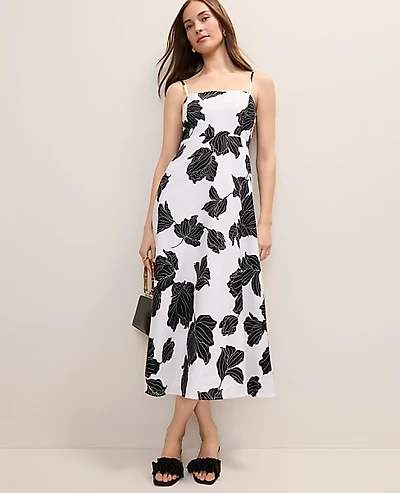 Ann Taylor Petite Floral Midi Dress Linen Blend White Women's