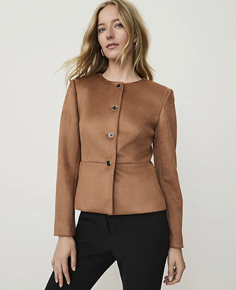 Ann Taylor Faux Suede Peplum Jacket Sahara Women's