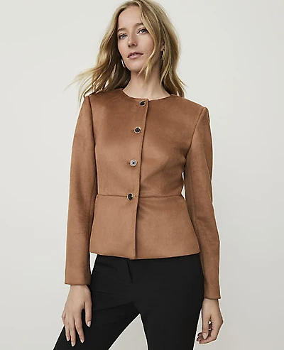Ann Taylor Faux Suede Peplum Jacket Sahara Women's