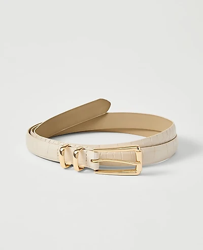 Ann Taylor Croco Rectangle Buckle Belt White Women's