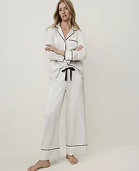 Ann Taylor Satin Wide-Leg Pajama Set Sea Pearl Women's