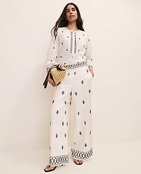 Ann Taylor The Petite Embroidered Easy Palazzo Pant Winter White Women's