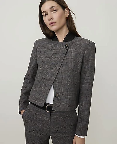 Ann Taylor The Cropped Blazer Plaid Dark Women's