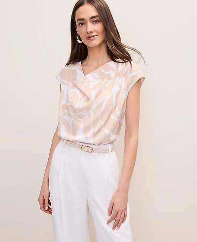 Ann Taylor Petite Floral Mixed Media Cowl Neck Top Sail Cloth Women's