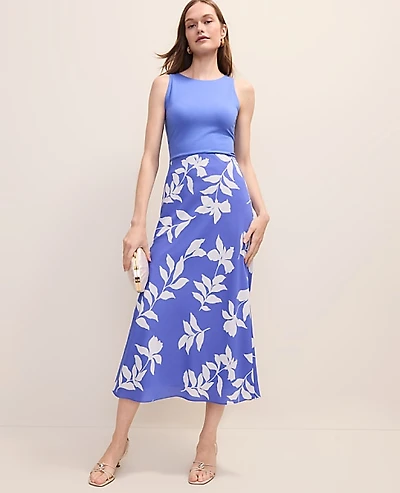 Ann Taylor Floral Bias Slip Skirt Satin Dream Blue Women's