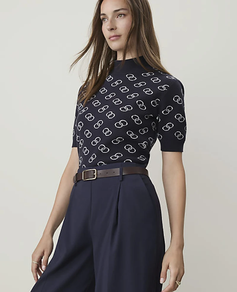 Ann Taylor Petite Geo Print Modern Sweater T-Shirt Night Sky Women's