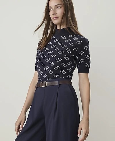 Ann Taylor Petite Geo Print Modern Sweater T-Shirt Night Sky Women's