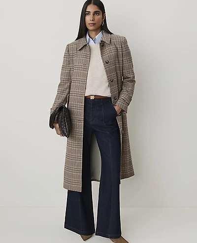 Ann Taylor Petite Plaid Belted Coat French Mocha Women's