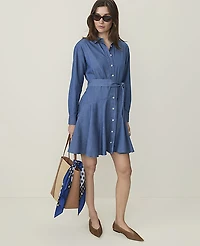 Ann Taylor Petite Weekend Belted Shirtdress Chambray Classic Light Indigo Women's