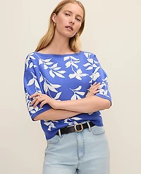 Ann Taylor Floral Jacquard Boatneck Sweater Dream Blue Women's
