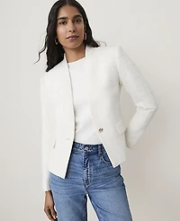 Ann Taylor The Single Button Collarless Blazer Winter White Women's