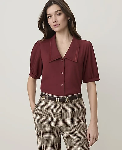 Ann Taylor Puff Sleeve Blouse Rich Merlot Women's
